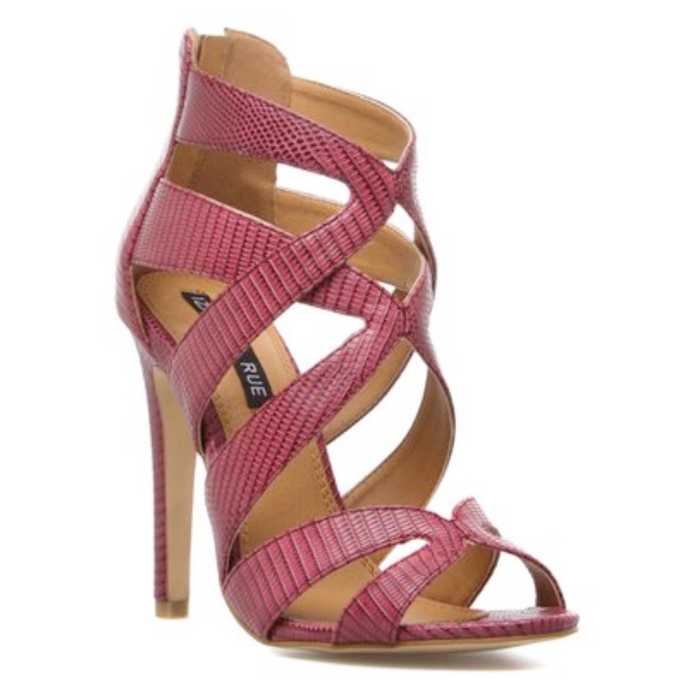 Izabella Rue Joanna Mauve Reptile Strappy Zippered Heels Size 5.5